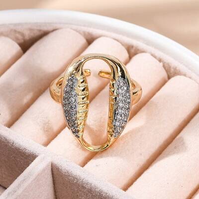 Brass Micro Pave Clear Cubic Zirconia Cuff Finger Rings for Women