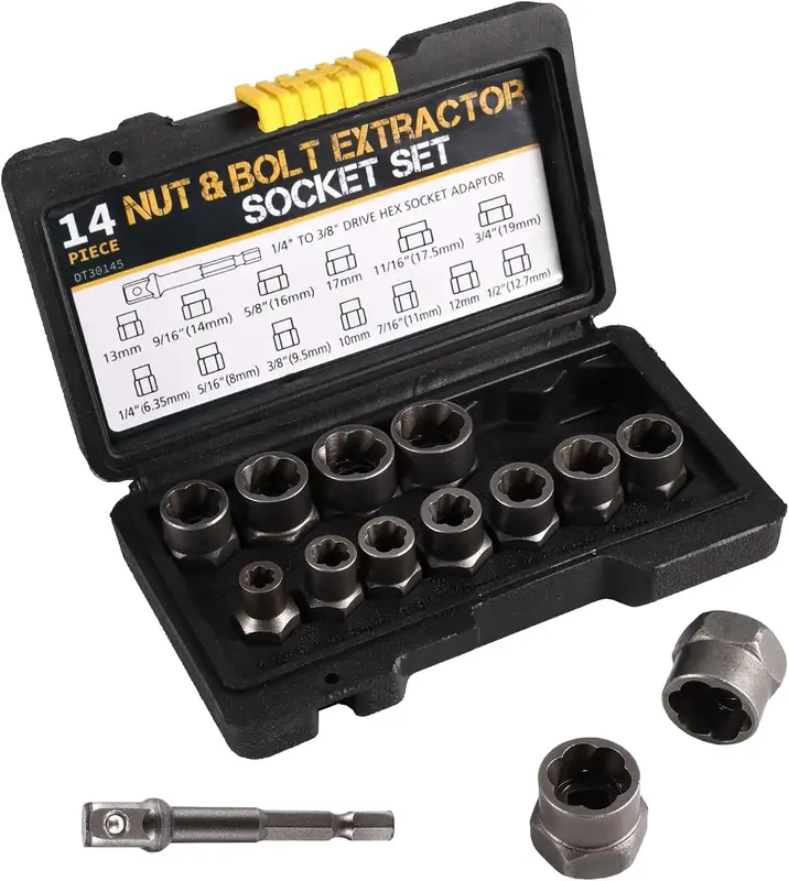 Nut & Bolt Extractor Socket Kit, Summer Impact Bolt& Nut Remover Set, Including 13 Nut Remover KitSet, 1/4\
