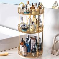 Rotating Makeup Organizer Lazy Susan Trays for Bathroom Counter with Amber Fragrance Stand, Metal and Plastic Storage, 360° ...