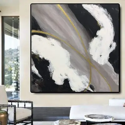 Large Painting On Canvas Gray Painting Black And White Abstract Canvas Art Gold Painting Original Oil Painting Wall  Decor | ...