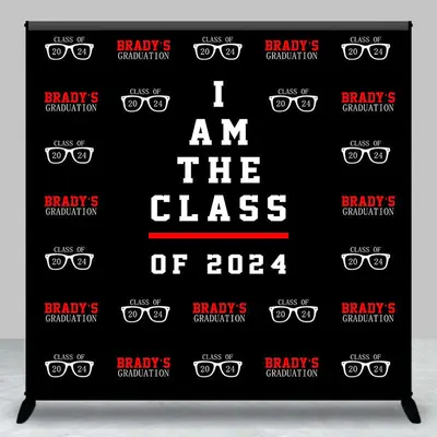 Red Black Repeat Custom Graduation Party Backdrop - Aperturee