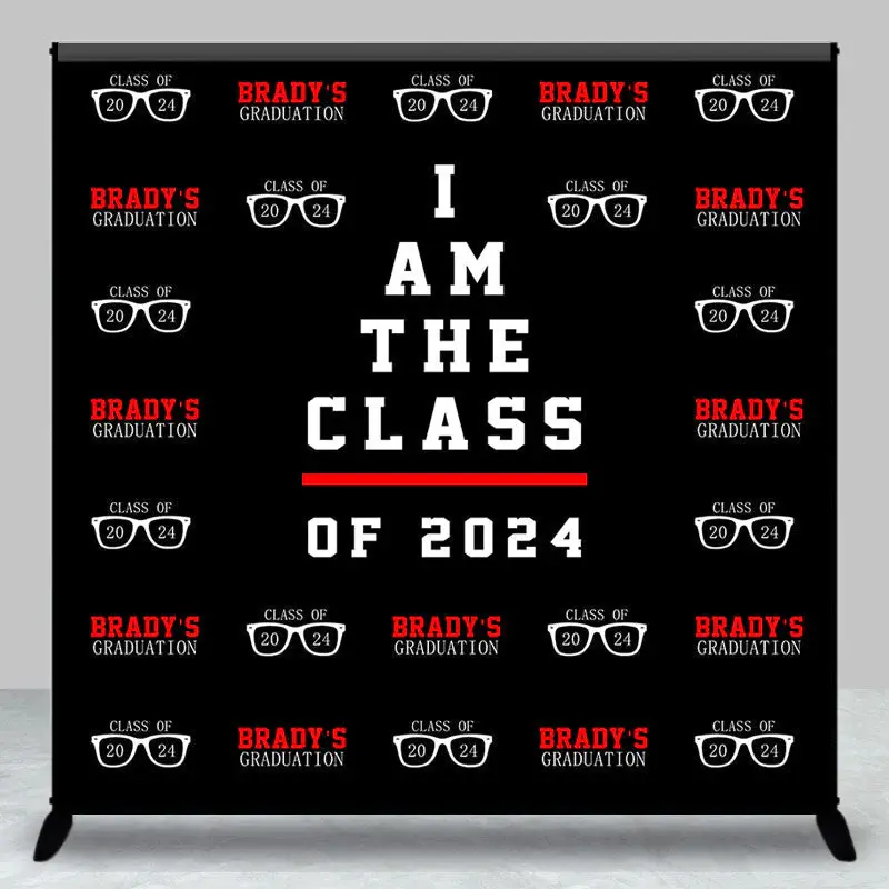Red Black Repeat Custom Graduation Party Backdrop - Aperturee