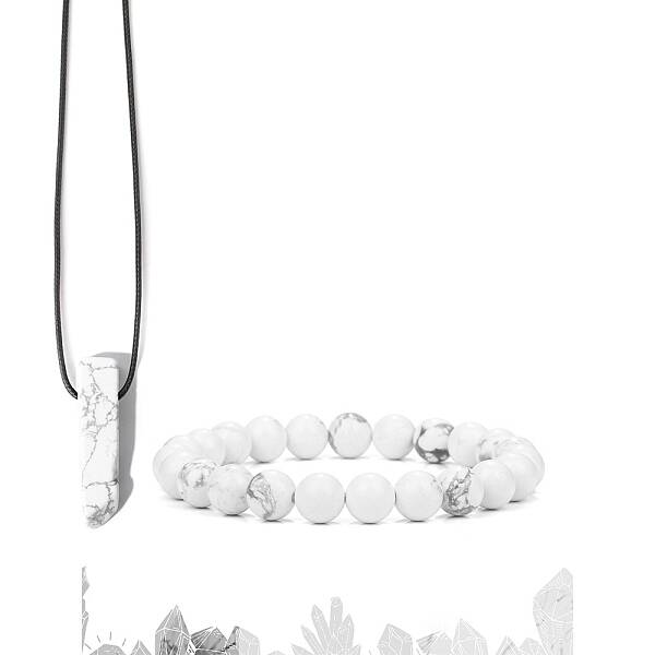 Natural Howlite Beads Stretch Bracelets & Pendant Necklaces Sets for Men