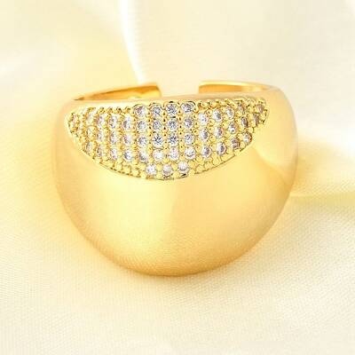 Brass Micro Pave Cubic Zirconia Open Cuff Rings for Women