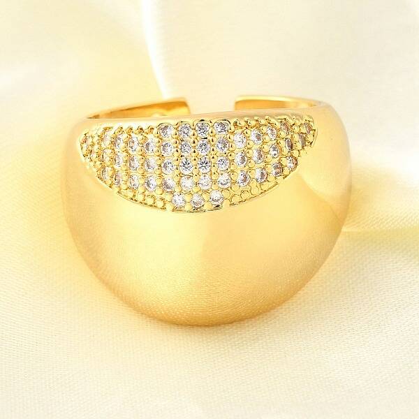 Brass Micro Pave Cubic Zirconia Open Cuff Rings for Women