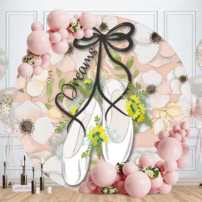 Aperturee Floral And Dancing Shoes Round Birthday Backdrop