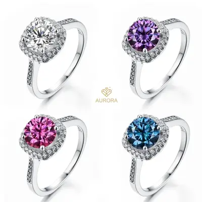 【#23 Princess】Full Moissanite main stone and side stone rings with 925 Sterling Silver high quality gifts engagement anni...