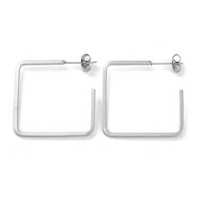 304 Stainless Steel Square Stud Earrings