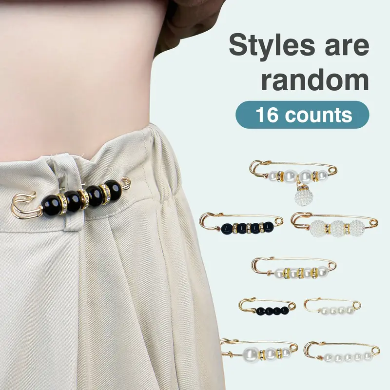 16 Counts Pearl Brooch Pins, Clothing Dresses Decoration, No Sewing Sweater Shawl Safety Pins Cardigan Collar Safety Pins for...