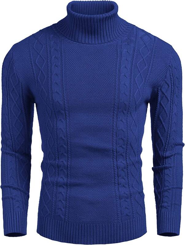 Turtleneck Casual Cable Knitted Pullover Sweaters (US Only), Royal Blue / L