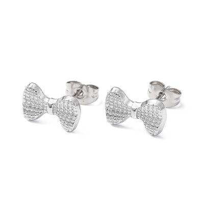 Non-Tarnish 304 Stainless Steel Grooved Bowknot Stud Earrings for Women