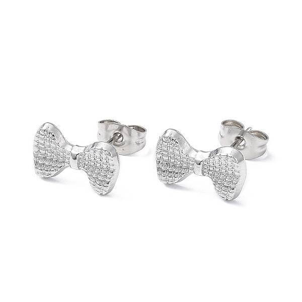Non-Tarnish 304 Stainless Steel Grooved Bowknot Stud Earrings for Women