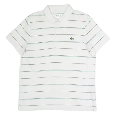 LACOSTE Mens Polo Shirt White Striped L
