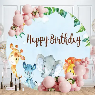 Aperturee Safari Blue Sky Themed Circle Happy Birthday Backdrop