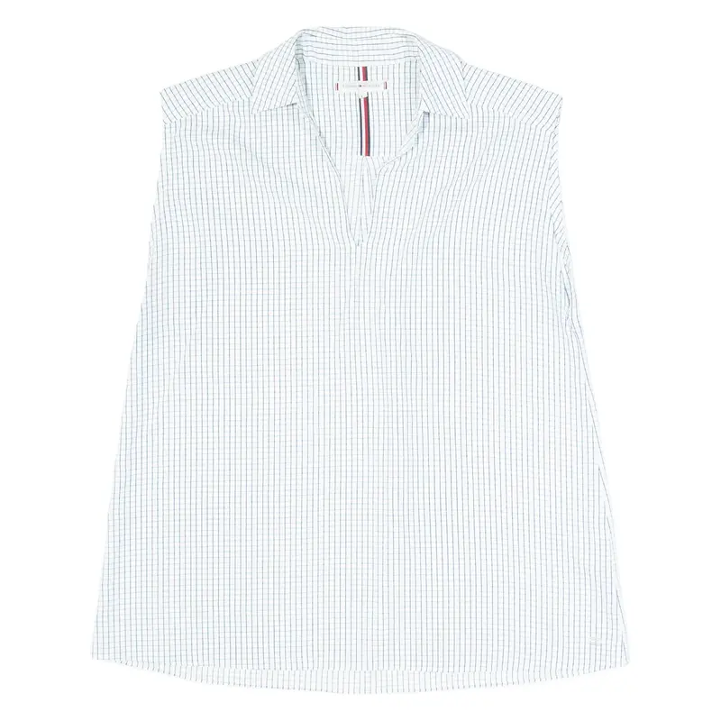 TOMMY HILFIGER Womens Blouse Vest Blue V-Neck Sleeveless Check S
