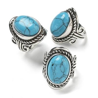 Synthetic Turquoise Adjustable Rings