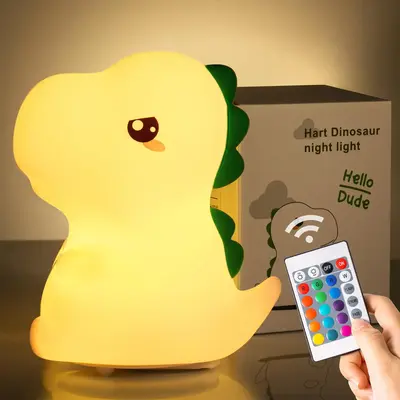 Dinosaurs Night Light with16 Colors & Remote, Rechargeable Dimmable Dinosaur Lights, Silicone Night Light Lamp for Kids Room ...
