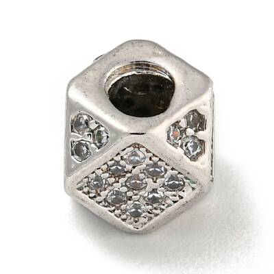 Brass Micro Pave Black/Clear Cubic Zirconia Beads