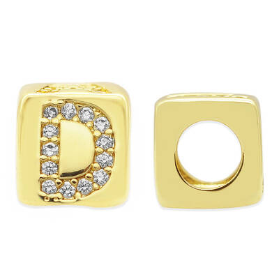 Brass Micro Pave Clear Cubic Zirconia European Beads