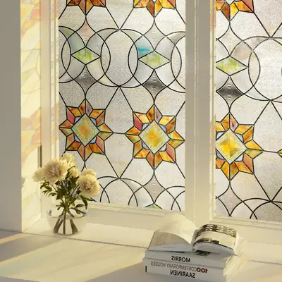 Oxdigi 3D Stained Glass Privacy Window Film,Sunroof Stained Glass – Static Cling, No Glue, Easy to Install Decoration Items...