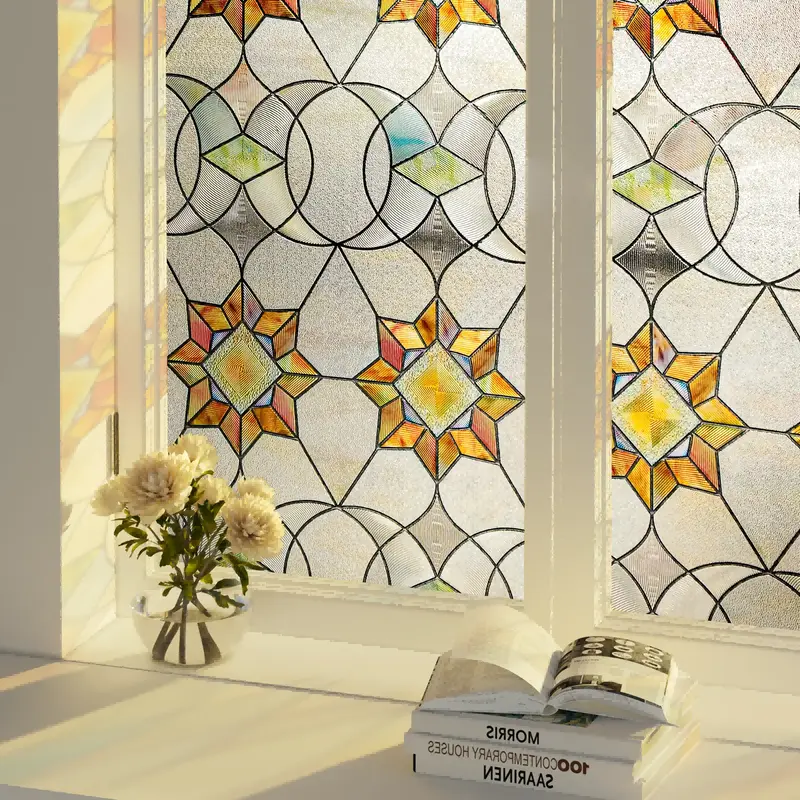 Oxdigi 3D Stained Glass Privacy Window Film,Sunroof Stained Glass – Static Cling, No Glue, Easy to Install Decoration Items...
