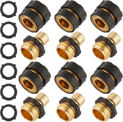 6 Set Quick Connect Hose Fittings for Garden Hose Quick Connector with Gasket, 3/4 Inch GHT Male and Female Attachment Quick ...