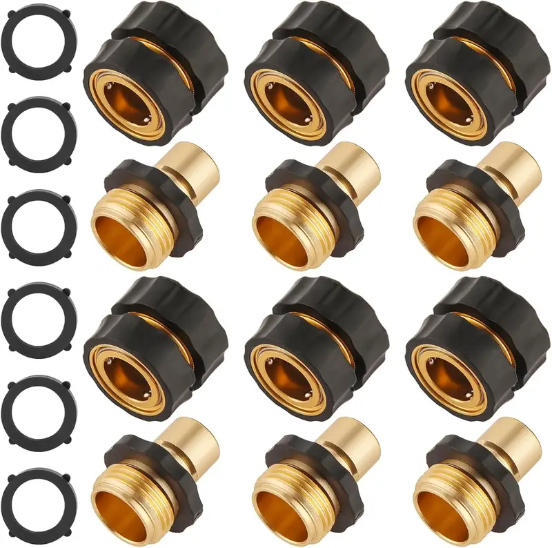 6 Set Quick Connect Hose Fittings for Garden Hose Quick Connector with Gasket, 3/4 Inch GHT Male and Female Attachment Quick ...