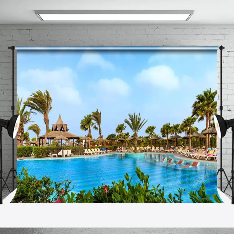 Summer Pool Natural Scenery Beach Holiday Backdrop - Aperturee