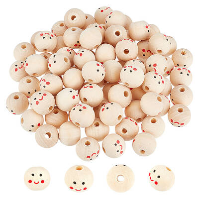 80Pcs Printed Wood European Beads