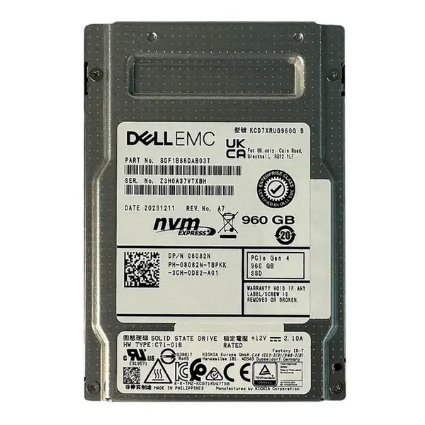 8082N Dell 960GB PCI Express 4.0 NVMe 1.4 Read Intensive 2.5-inch Solid State Drive