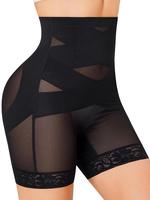 Women's Solid Color Lace Trim High Waist Shapewear Shorts, Tummy Control Shaper, High Stretch Shapewear Bottoms for Daily Wea...