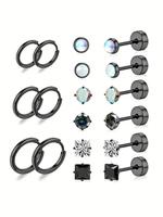 Fashionable Stainless Steel Earrings Set, 9 Pairs Rhinestone Decor Stud Earrings & Hoop Earrings for Women & Men,  Jewelry fo...