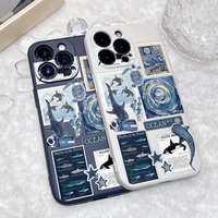 Fashionable phone case with marine life pattern, providing drop and shock protection, suitable for iPhone 16 15 14 Pro/Pro Ma...