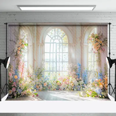 Floral Warm Sunlight Window Backdrop For Wedding