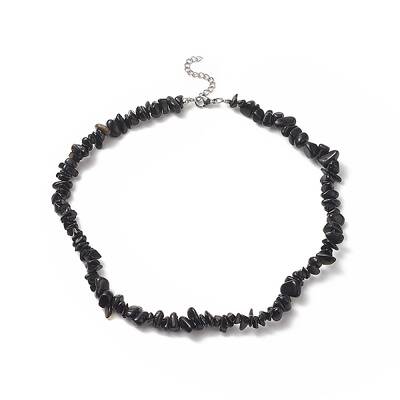 Natural Obsidian Chip Beaded Necklaces with 304 Stainless Steel Lobster Claw Clasp & Chain Extender