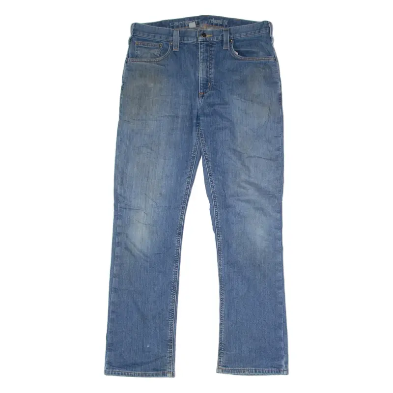 CARHARTT Jersey Lined Workwear Mens Jeans Blue Straight Stone Wash W34 L32