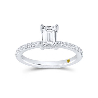 Kyoto Hidden Halo Emerald Cut Lab Grown Diamond Engagement Ring | 10K White Gold 3 3/4 CT. TW.