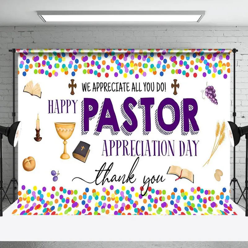 Colorful Thank You Pastor Appreciation Day Backdrop