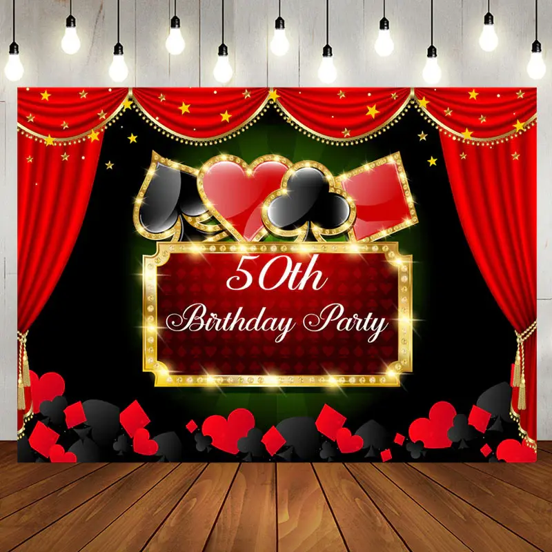 Poker Game Red Curtain 50th Birthday Party Backdrop - Aperturee