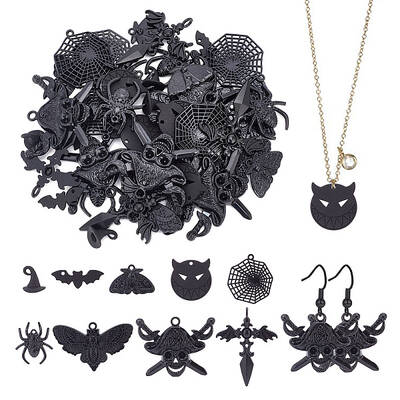 54Pcs 9 Styles Halloween Alloy Pendants