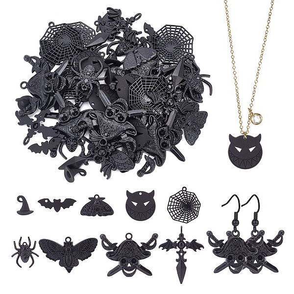54Pcs 9 Styles Halloween Alloy Pendants