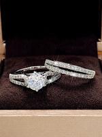 Women's Elegant Rhinestone Ring, Fashion Accessories for Wedding Party, 2024 New Trend Jewelry for Daily Decor, Aesthetic Eng...