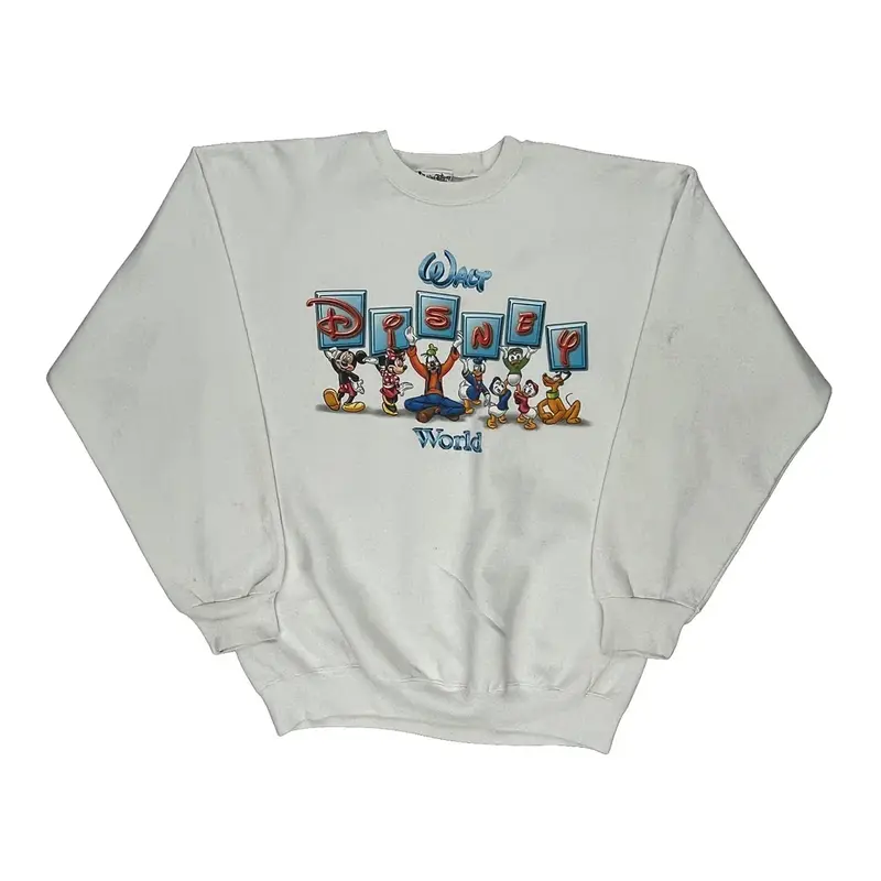 Disney Characters Walt Disney World Cartoon Sweatshirt - Medium White Cotton | Size: medium