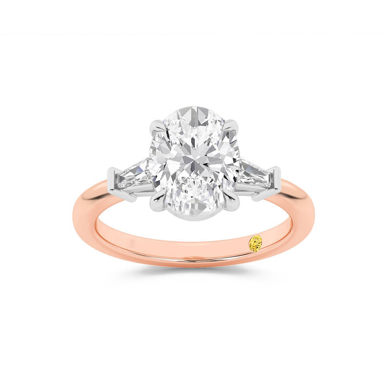Valentina Tapered Baguette Lab Grown Three Stone Oval Shaped Diamond Engagement Ring |14K Rose Gold 1 3/4 CT. TW.