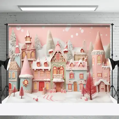 Pink Blue Candy Town Christmas Photography Backdrop - Aperturee