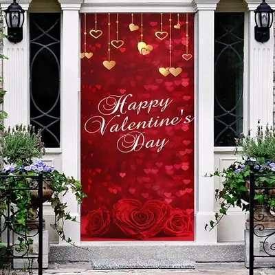 Gold Red Hearts Bokeh Valentines Day Door Cover - Aperturee