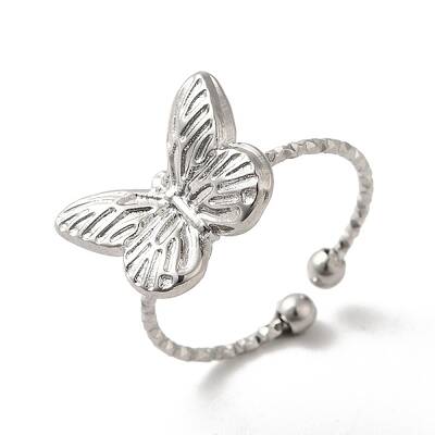 Non-Tarnish 304 Stainless Steel Butterfly Open Cuff Rings for Women