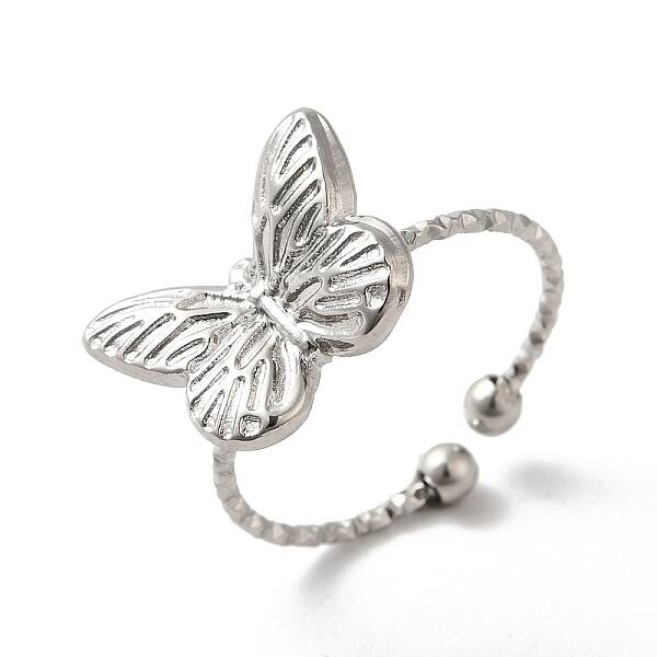 Non-Tarnish 304 Stainless Steel Butterfly Open Cuff Rings for Women