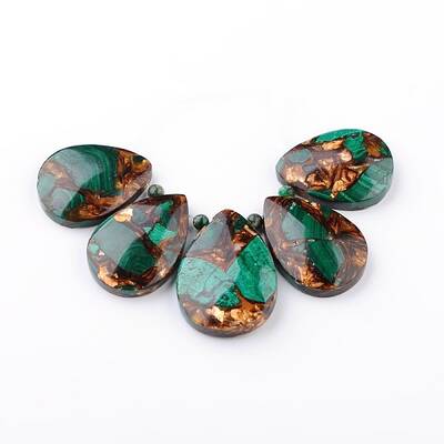 Assembled Synthetic Bronzite and Natural Malachite Pendants