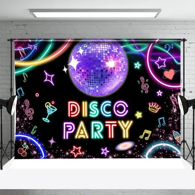 Disco Ball Neon Light Music Note Backdrop For Dance - Aperturee